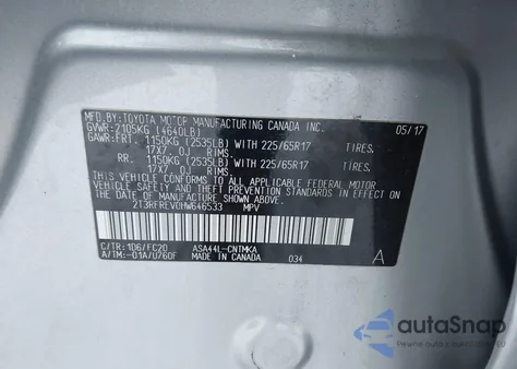 2017 Toyota Rav4 Xle from USA, damaged, VIN 2T3RFREV0HW646533